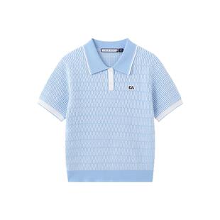 ELLE Active春夏新款撞色绞花polo领短袖针织衫活力减龄上衣女