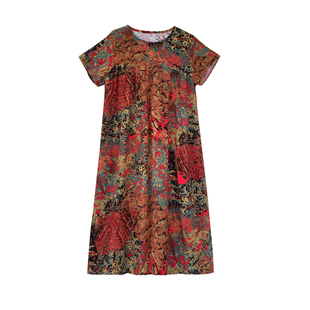 2025夏季新款纯棉绸连衣裙女士大码短袖中长款睡衣人造棉薄款睡裙