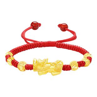 新款24K黄金貔貅手链男女仿金包银编织手绳本命年转运珠红绳手串
