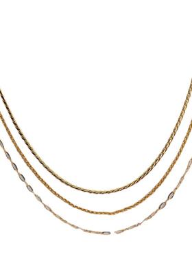 潮品新款现货金属镀金色时尚个性高级感三层项链简约百搭os锁骨链