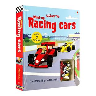 预售 发条小赛车 Wind-up Racing cars Usborne 轨道书 英文原版 儿童益智游戏纸板书 跑跑乐互动亲子玩具童书 环游世界探险之旅