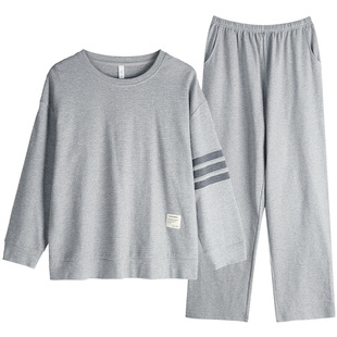 轩靓纯棉睡衣男士春秋款长袖休闲四季通用家居服华夫格可外穿套装