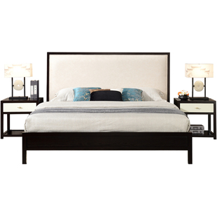 新中式床实木高脚床白蜡木主卧双人床大床高腿加高现代简约1米8床