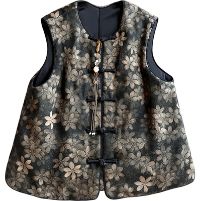 云澍新中式真丝加棉盘扣马甲冬季