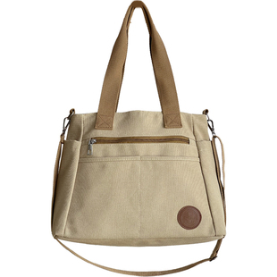 原创多口袋拉链通勤加厚帆布托特休闲百搭文艺学生单肩斜挎帆布包