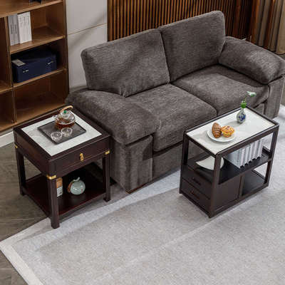 实木边几沙发边柜客厅家用简约双层岩板茶几小桌子简易阳台小方桌