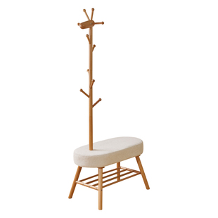 实木小鹿换鞋凳挂衣架一体家用门口玄关穿鞋凳可坐鞋柜进门衣帽架