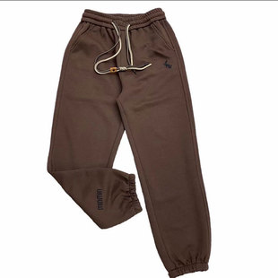 秋冬新款加绒九分休闲裤女高腰宽松显瘦运动裤咖啡色束脚哈伦裤潮