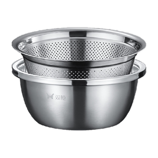 双枪水果盆304食品级不锈钢盆可组合厨房洗菜盆和面盆沥水篮漏盆