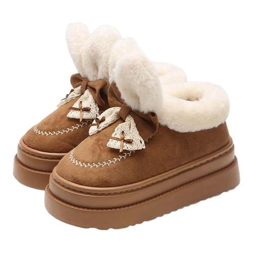 细细条 可爱兔耳朵厚底雪地靴2025新款女冬甜美保暖加绒短靴棉鞋