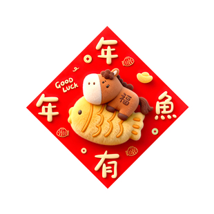2026新年春节原创设计对联卡通马年大门贴纸财源滚滚精致福字贴