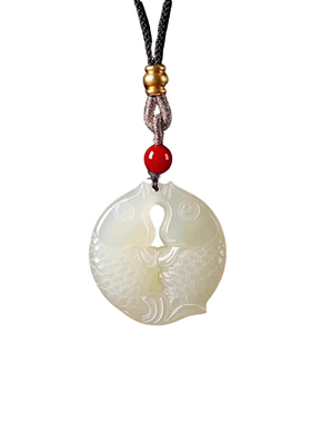 天然和田玉锦鲤双鱼吊坠