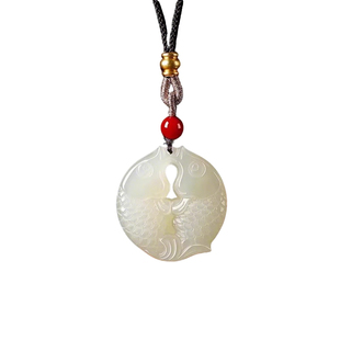 天然和田玉锦鲤双鱼吊坠女士本命年白玉挂件玉石玉坠玉佩项链礼物