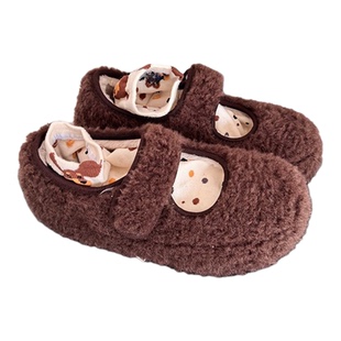 内增高玛丽珍毛毛鞋女冬2025新款丑萌面包棉鞋魔术贴平底加绒单鞋