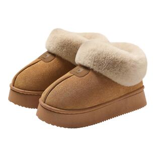 红豆高帮棉拖鞋女款冬季2025新款室内家居防滑保暖加绒包跟棉鞋女