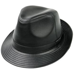 礼帽男秋冬羊皮小礼帽黑色爵士帽男士礼帽绅士帽皮帽男真皮帽子