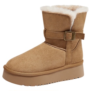 达芙妮厚底雪地靴女款2025新款冬季加绒短靴子毛毛面包保暖棉鞋女