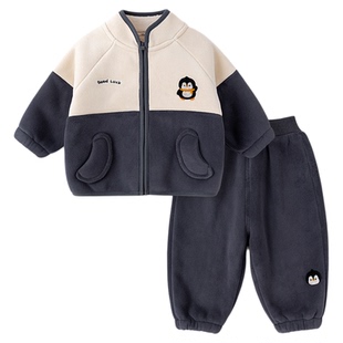 嘟嘟家男童套装冬装儿童外套加绒女童运动裤新款宝宝裤子冬季童装