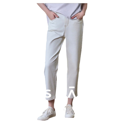 MSLAN春夏米白显瘦牛仔裤