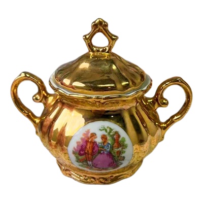 西洋古董 德瓷 bavaria巴伐利亚 22K金 爱情故事糖奶罐现货