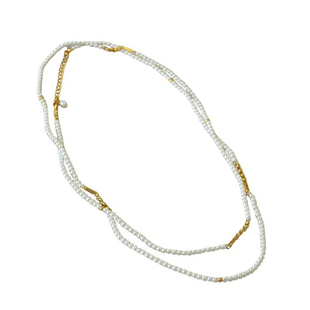 法式时尚简约原创设计小香风高亮小珍珠多层叠带长款项链毛衣链女