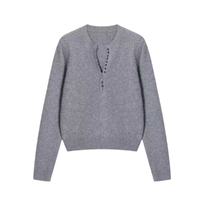 山羊绒亨利v领多纽扣半开羊毛衫