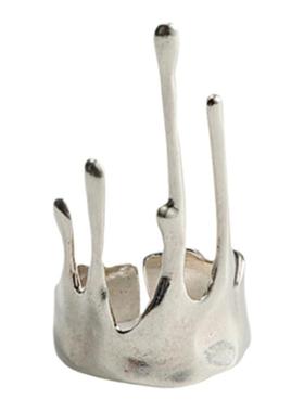 流淌皇冠小众独特设计开口银戒指