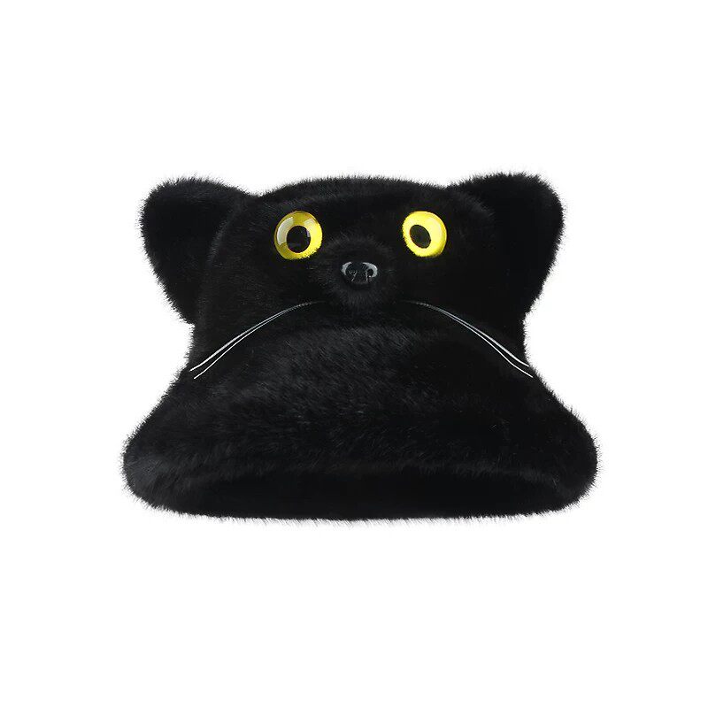权志龙同款灰色猫猫毛绒渔夫帽女秋冬加厚保暖帽子学生可爱包头帽