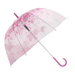 透明雨伞网红可爱儿童女拱形小清新简约三折日系樱花透明长柄伞