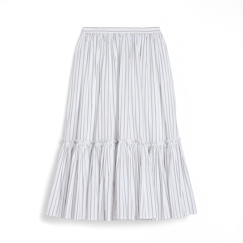 JILSANDER条纹荷叶边下摆长裙