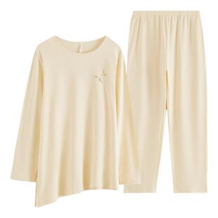 康妮雅纯棉睡衣春秋款女2026新款斜下摆长袖长裤套装家居服可外穿