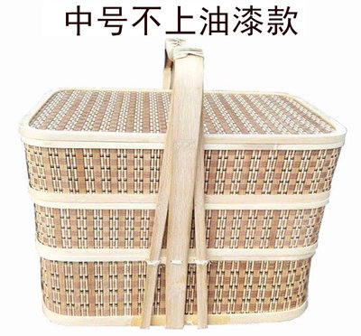 三层竹编送餐篮 酒店外卖手提礼品篮子食盒拜拜祭祖祭祀用野餐篮