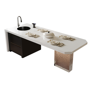 岩板岛台餐桌一体齐平款客厅家用2026新款亚克力脚中导台设计师款