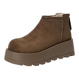 依思q厚底雪地靴女2026新款冬季加绒勃肯短靴小个子增高保暖棉鞋