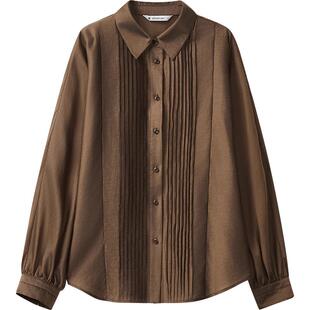 播商场同款V领气质衬衫女2024春秋法式褶皱气质衬衣BDR3CD1709