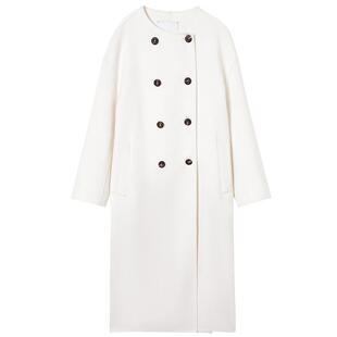 【羊毛羊绒】LANCY/朗姿2025冬新款双面呢无领长大衣简约白外套女