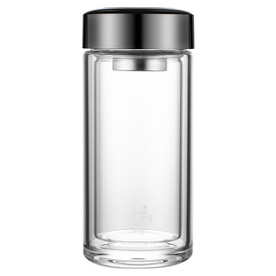 启明缘玻璃杯圆纹钢盖办公室透明双层泡茶水杯高硼硅手工茶杯带盖