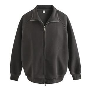 XAKA美式纯色立领卫衣男女2024秋季新款百搭休闲运动情侣开衫外套