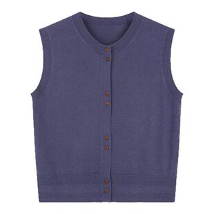 solighter 100%羊毛针织开衫马甲女秋季2025新款圆领叠穿毛衣上衣