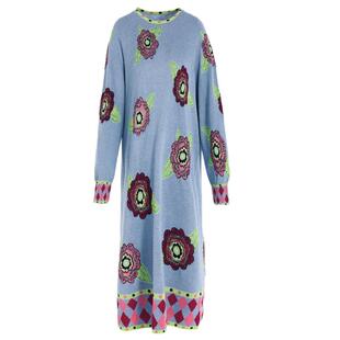 阁兰秀玫瑰提花针织连衣裙长袖圆领套头设计感H裙中长款优雅