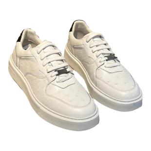 南非鸵鸟皮男鞋25夏季新款小白鞋圆头系带运动休闲板鞋正品真皮鞋