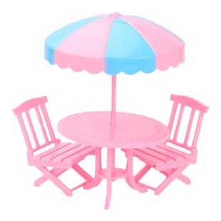 遮太阳伞桌椅套装粉色可爱迷你仿真微缩塑料玩具摆件模型娃屋沙滩