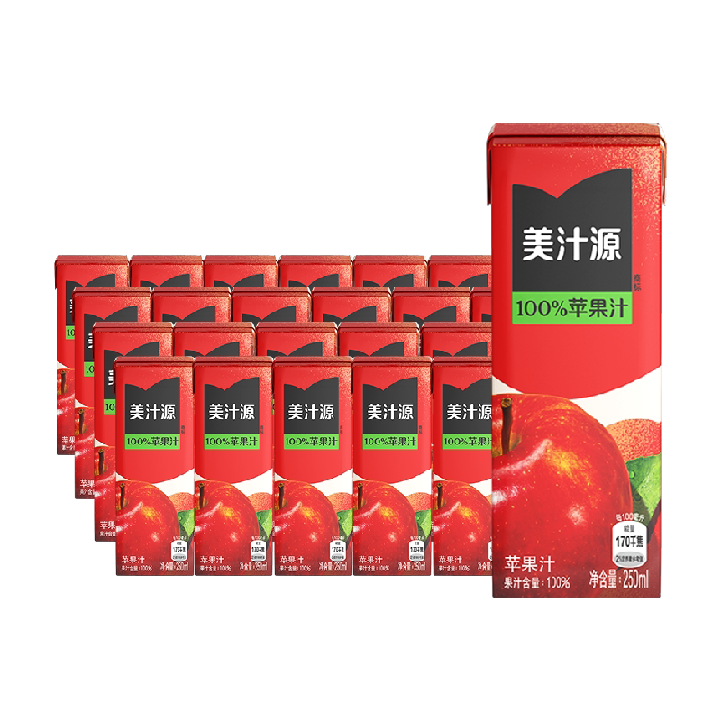 美汁源100%苹果汁250ml*6盒*4组可口可乐