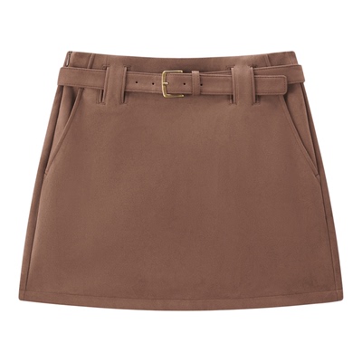 【商场同款】太平鸟简约仿麂皮绒半身裙2025年新款A字裙A1GEF4A14