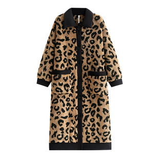 悦内睡裙女款睡衣秋冬季法兰绒加厚款加绒保暖珊瑚绒长款豹纹开衫