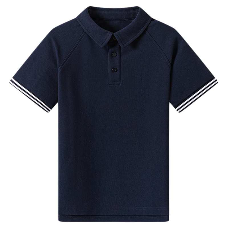 伊顿中小学生校服白色藏青夏季拼色T恤珠地透气短袖POLO衫校服