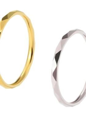 不掉色棱形钛钢戒指18K金色素圈