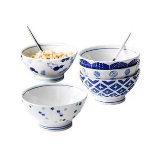 简约现代花纹釉下彩家用陶瓷米饭碗高脚碗防烫碗菜盘碟子