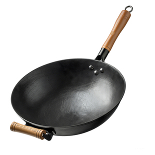 轻量龟纹铁锅家用炒菜锅无涂层老式不粘炒锅燃气灶陆川铁锅免开锅