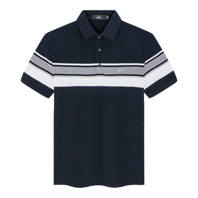 七匹狼定位间条纹短袖翻领POLO衫